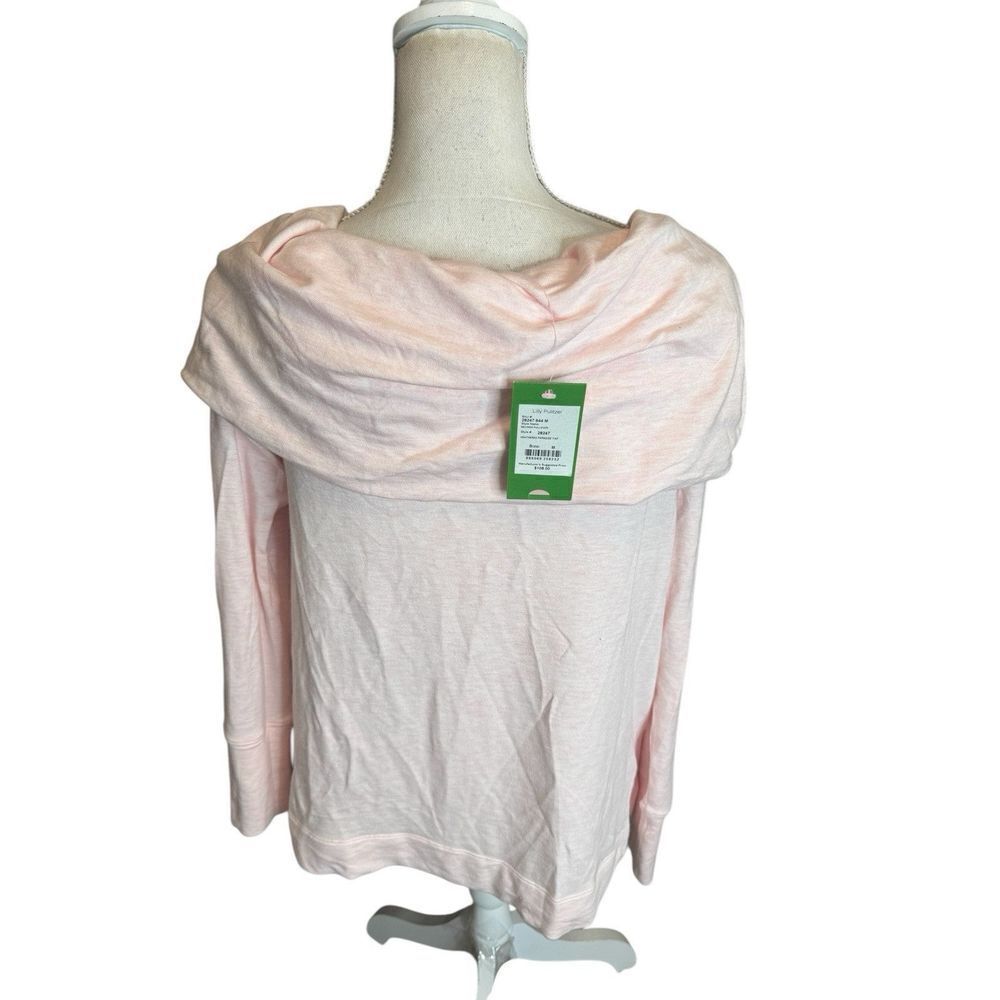 Lilly Pulitzer Off The Shoulder Heather Pink Cowl Neck Long Sleeve Shirt Med NWT - Picture 4 of 6